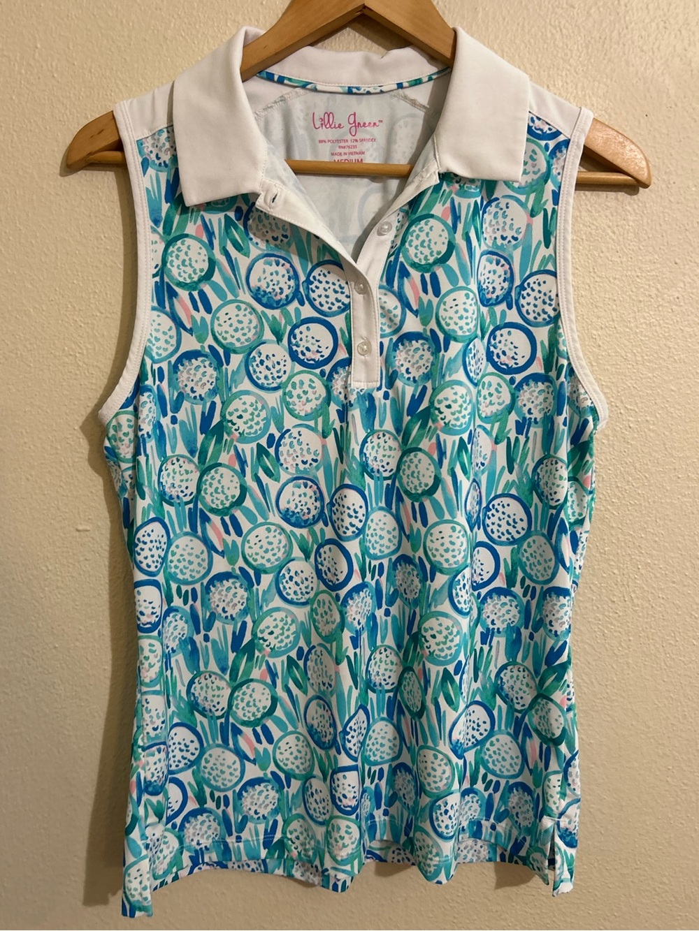 Lillie Green Sleeveless Polo Tank Golf Ball Print Size Medium Women’s